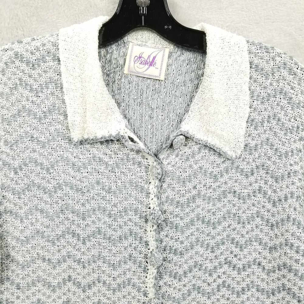 Isabelle Cardigan Women M Gray Chenille Notch Hem Long Sleeve Sweater Cottage - Picture 3 of 11